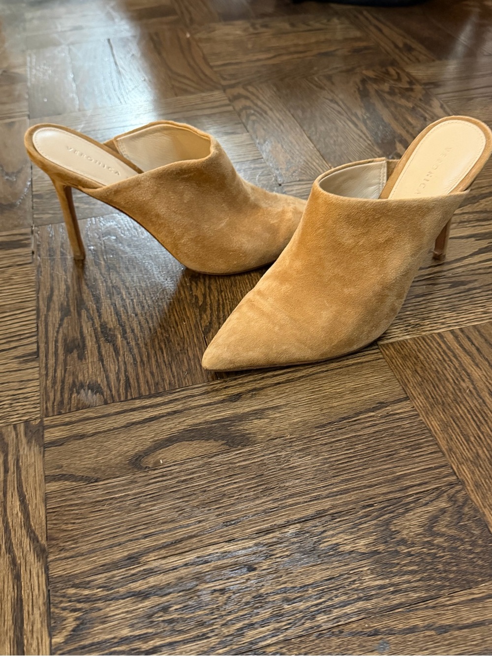 Veronica Beard Pointed Suede Mule Heels in Tan - Picture 4 of 5